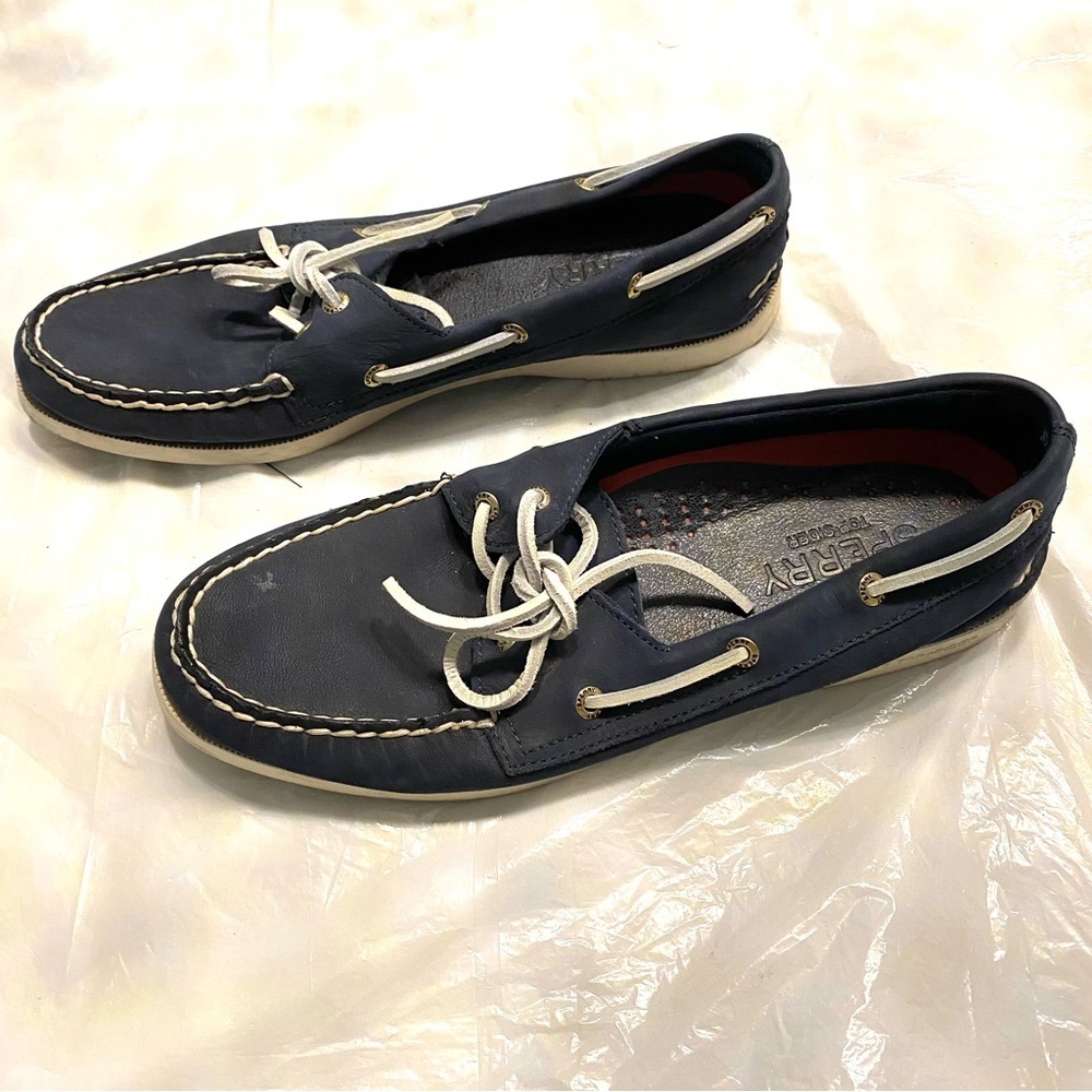 SPERRY Top Sider boat shoes eyelet navy leather SZ 8.5
